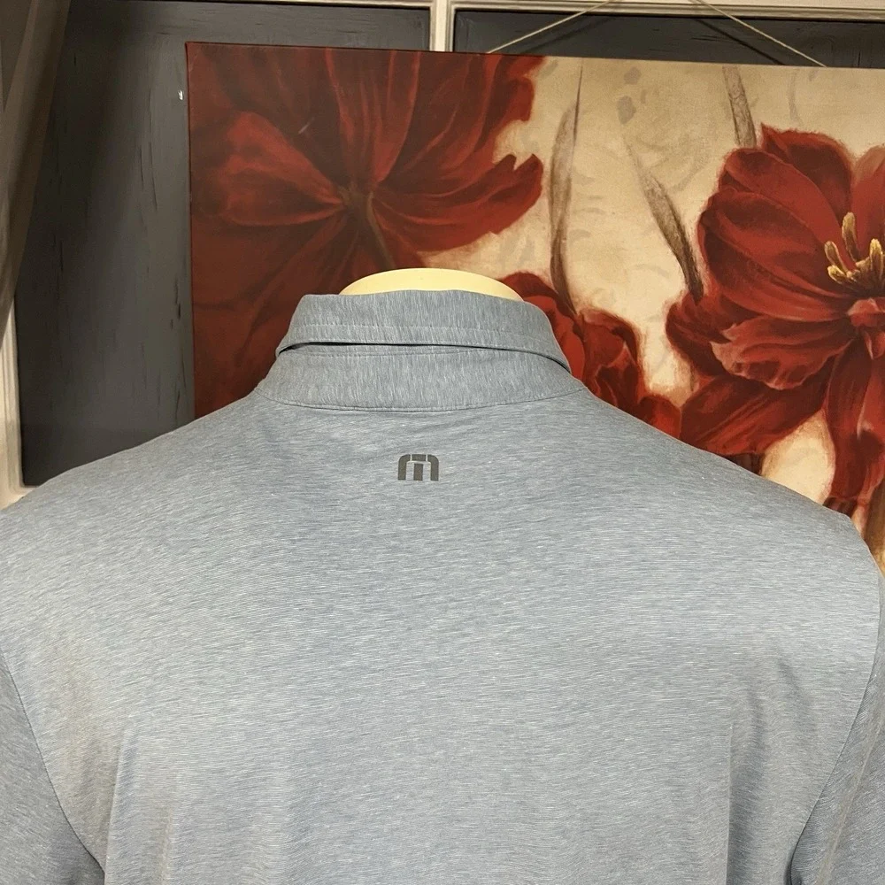 Travis Mathew Soft Knit Polo Golf Shirt Mens XXL Classic Fit Blue/Gray